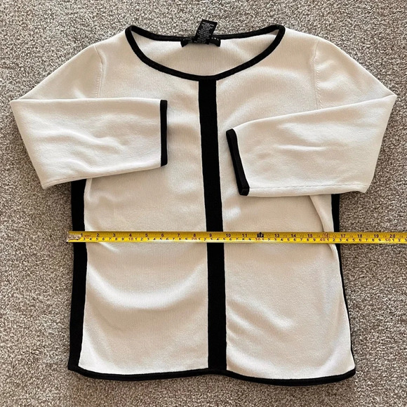 Geoffrey Beene Sport 3/4 Sleeve Black and White V-Neck Sweater 100% Cotton - Picture 9 of 10